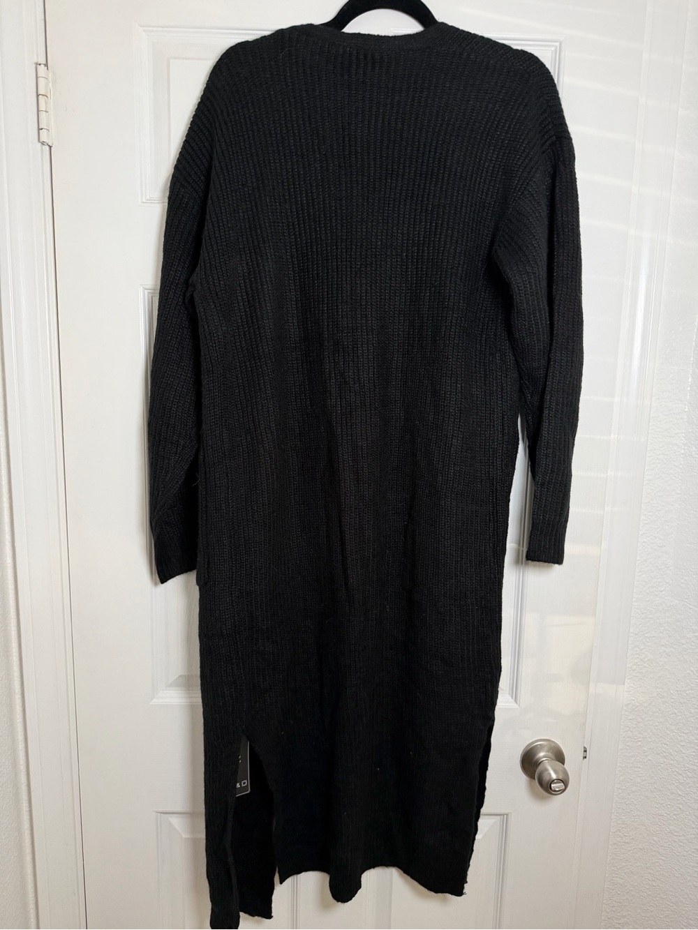 Romanstii Black Maxi Longline Cardigan Sweater Open Front Pockets M - Picture 6 of 6